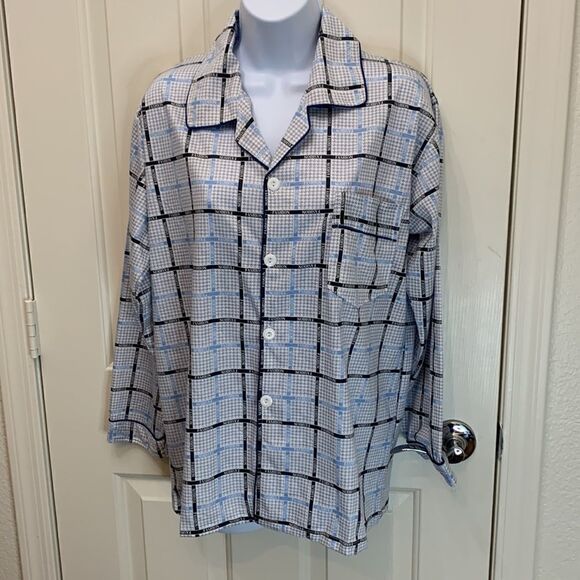 Ya Oi Medium FASHION Blue Gray Pajama Top V Neck Collar Button Front Long Sleeve - Picture 2 of 9